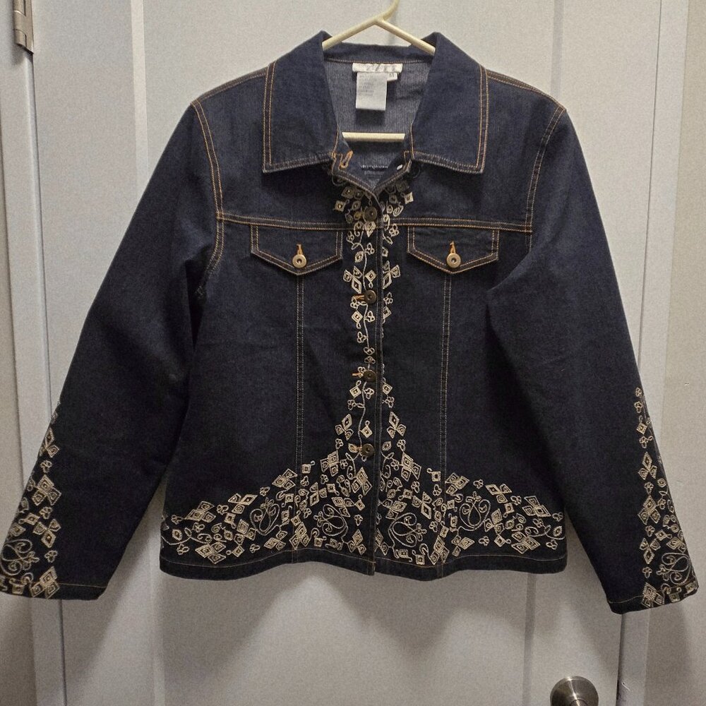 GREAT CAVALIER by St. Paul Women's Embellished Trim Denim Jacket - Size Medium
